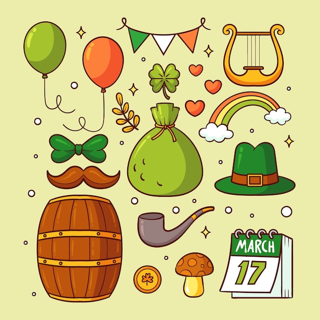 Free vector hand drawn elements collection for st patrick's day celebration