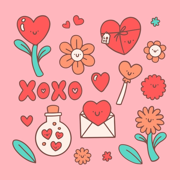 Free vector hand drawn elements collection for valentine's day celebration