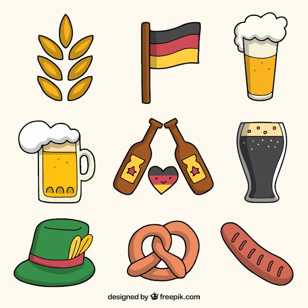 ドイツのお祝いの手描きの要素