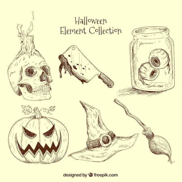 Нарисованные от руки элементы, готовые для Хэллоуина