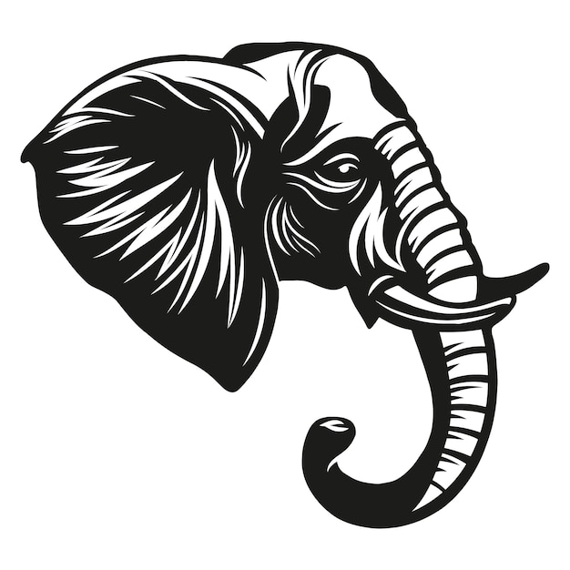 Hand Drawn Elephant Head Silhouette – Vector Templates