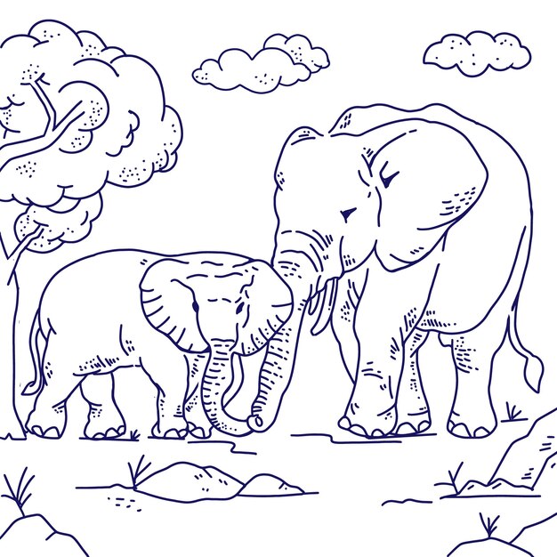 Hand drawn elephant outline illustration