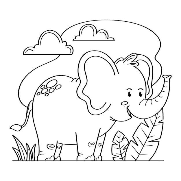 Hand drawn elephant  outline illustration