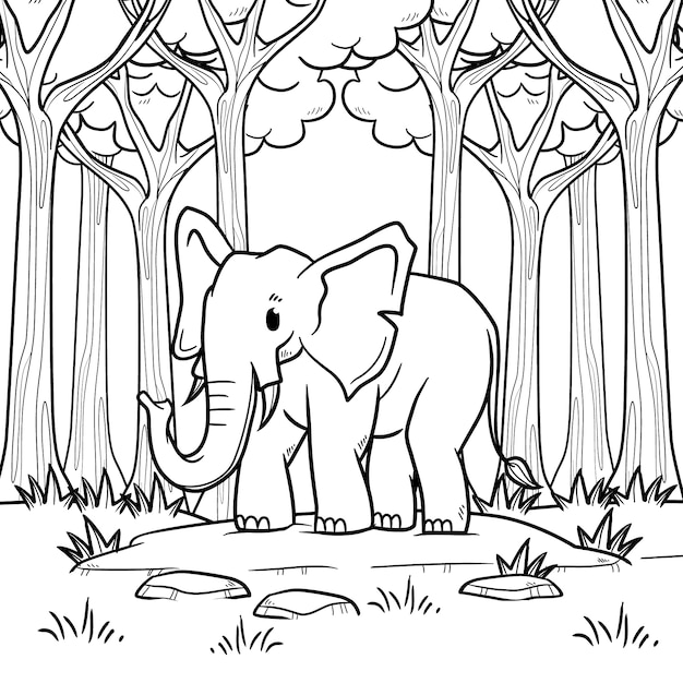 Бесплатное векторное изображение Нарисованная рукой иллюстрация контура слона