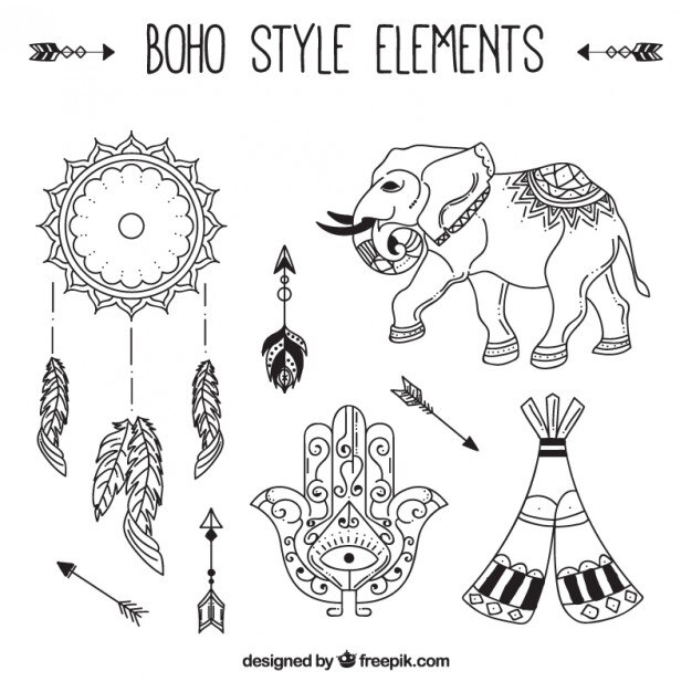 Free Vector hand drawn elephant with boho elements