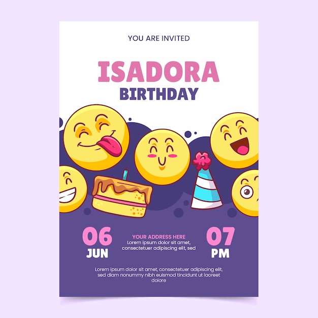 Free vector hand drawn emoji birthday invitation template