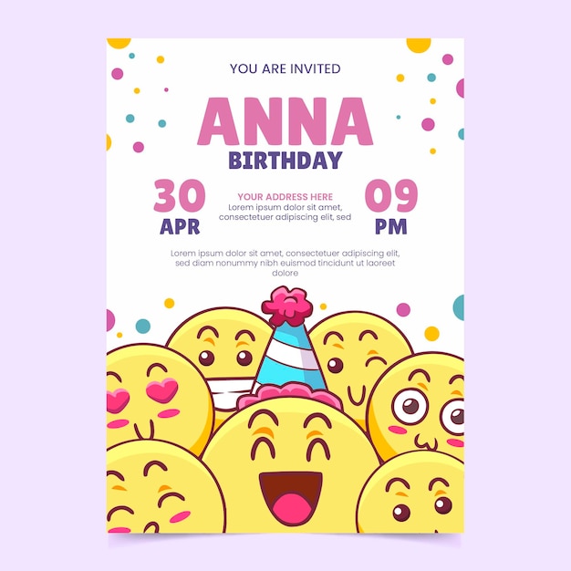 Free vector hand drawn emoji birthday invitation template