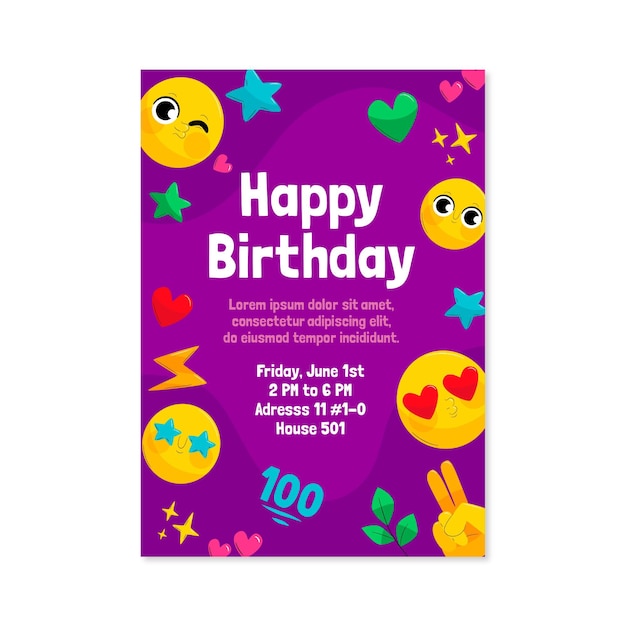 Free vector hand drawn emoji birthday invitation template