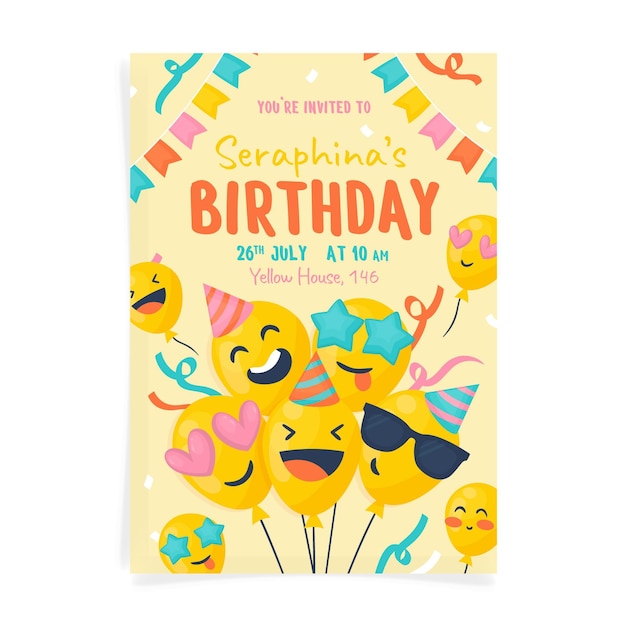 Free vector hand drawn emoji birthday invitation template