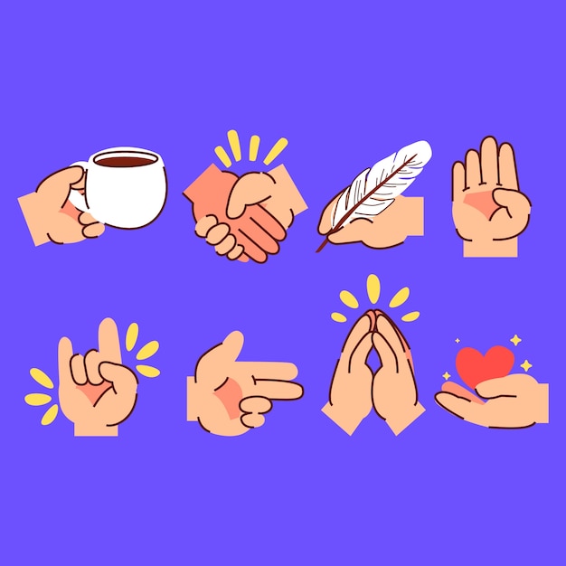 Collezione di mani emoji disegnate a mano