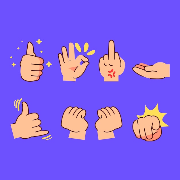 Vettore gratuito collezione di mani emoji disegnate a mano