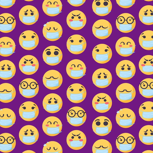 Hand drawn emoji with face mask pattern