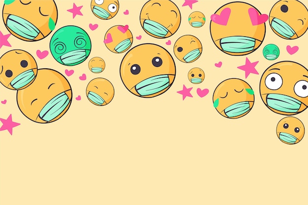 Free vector hand drawn emoji with face mask wallpaper