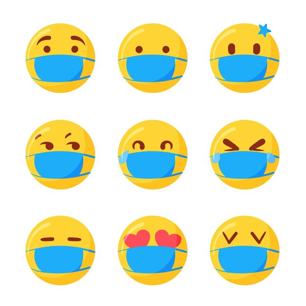 Hand drawn emojis with face mask