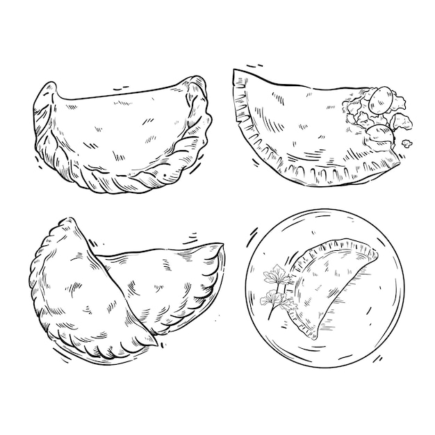 Hand drawn empanada illustration collection