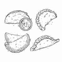 Vettore gratuito insieme disegnato a mano dell'illustrazione di empanada