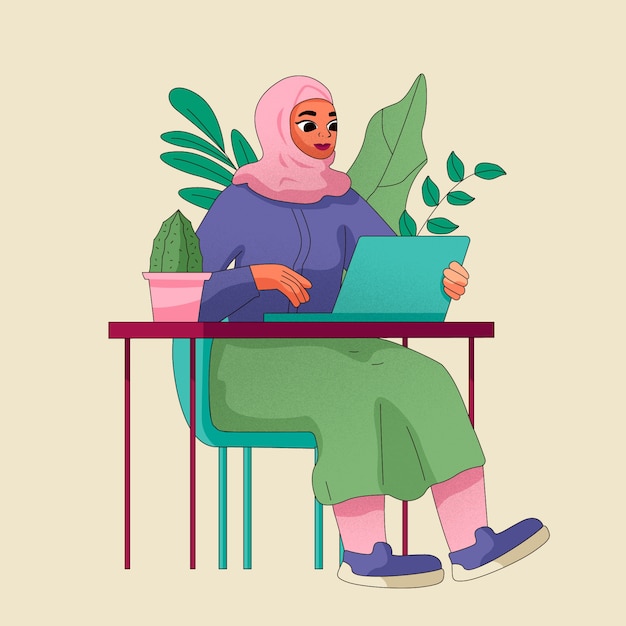 Free vector hand drawn empowered muslim woman illustration