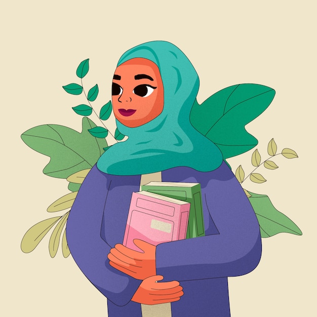 Hand drawn empowered muslim woman illustration