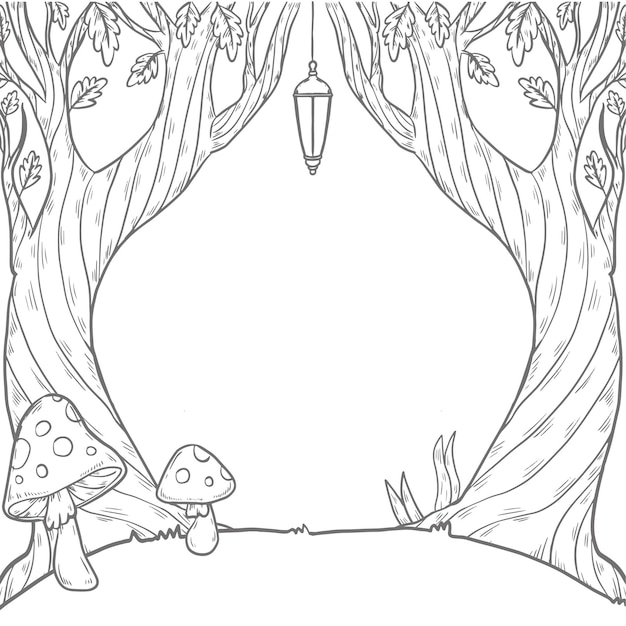 Hand drawn enchanted forest illustration