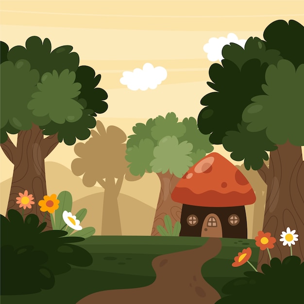 Free vector hand drawn enchanted forest illustration