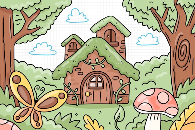 Free vector hand drawn enchanted forest illustration