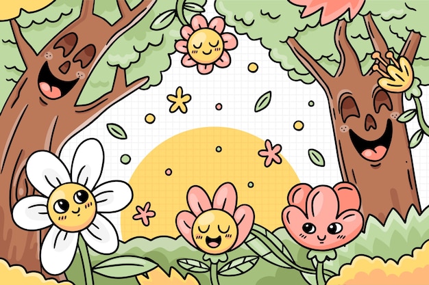 Free Vector hand drawn enchanted forest illustration