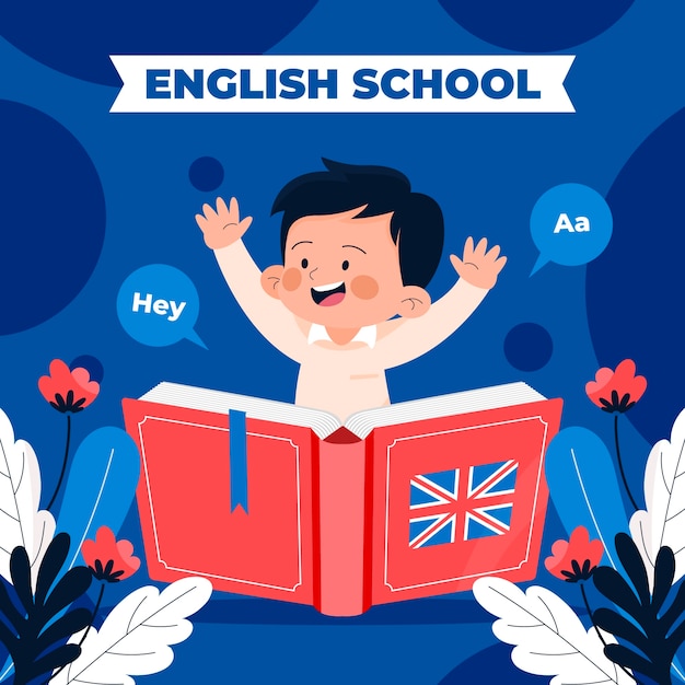 Free vector hand drawn english book illustration with little boy