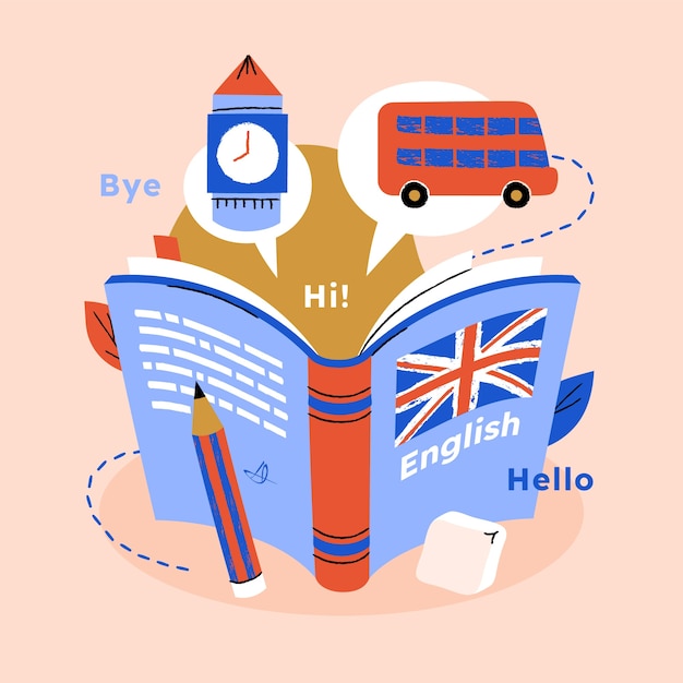 Vettore gratuito illustrazione del libro inglese disegnato a mano