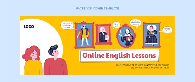 Free vector hand drawn english lessons facebook cover