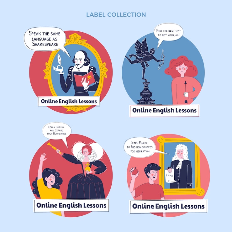 Free Vector hand drawn english lessons labels