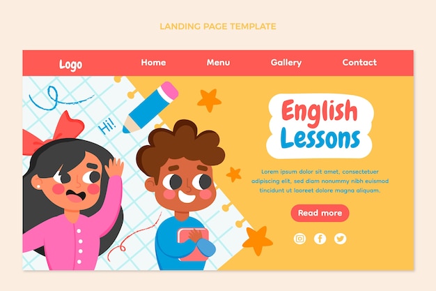 Hand drawn english lessons landing page