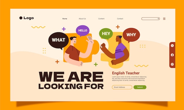 Free vector hand drawn english lessons  landing page