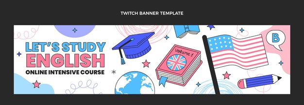 Free vector hand drawn english lessons twitch banner