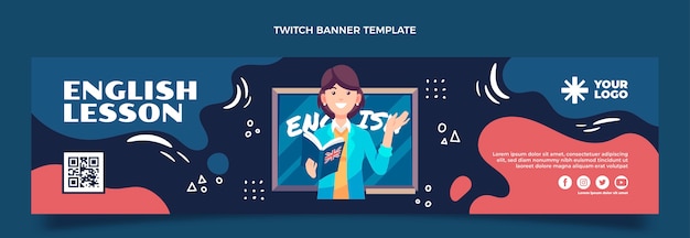 Free vector hand drawn english lessons twitch banner