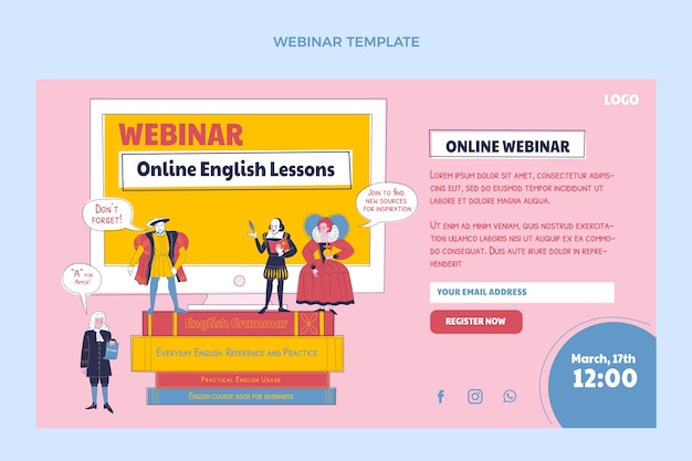 Webinar di lezioni di inglese disegnate a mano