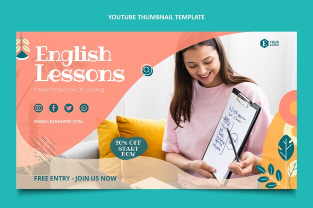 Hand drawn english lessons youtube thumbnail template