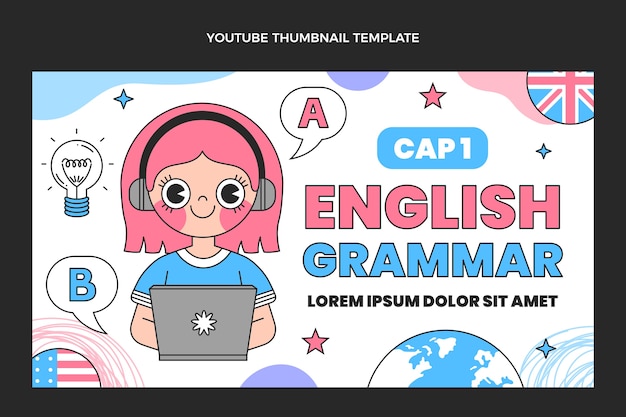 Vettore gratuito lezioni di inglese disegnate a mano miniatura di youtube