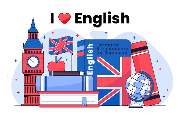 hand drawn english school illustration design