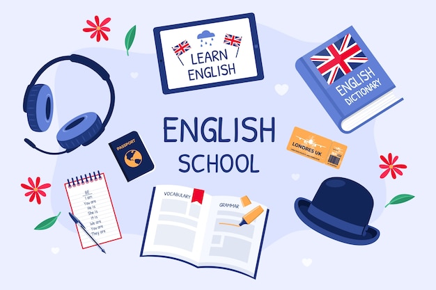 Vettore gratuito illustrazione della scuola inglese disegnata a mano