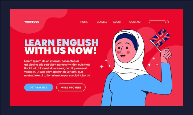 Free vector hand drawn english school  landing page design