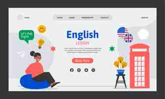 Free vector hand drawn english school landing page  design