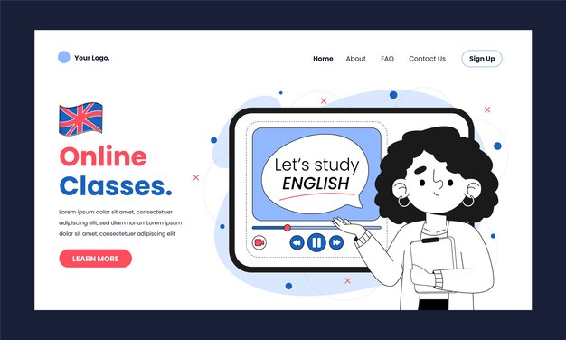 Hand drawn english school landing page