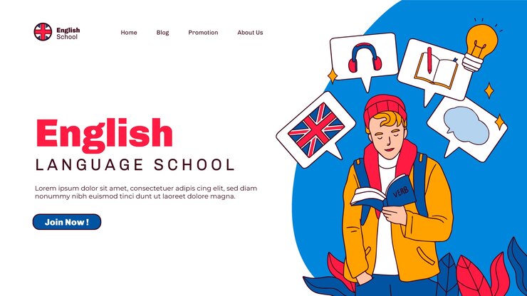 Free Vector hand drawn english school landing page