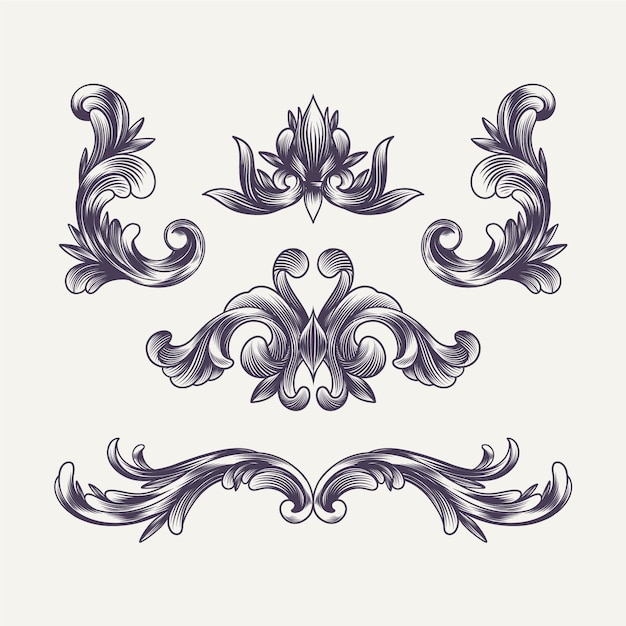 Free vector hand drawn engraved baroque elements and decoration