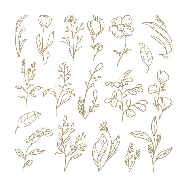 手描きの刻まれた花のコレクション