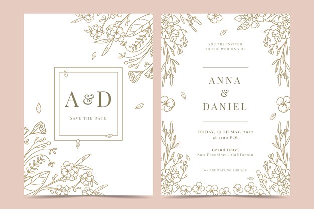 Hand drawn engraved wedding invitation