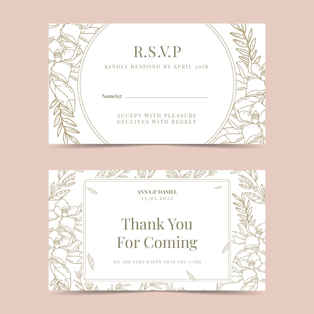 Free vector hand drawn engraved wedding thank you card