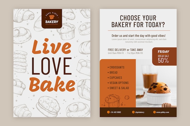 Free vector hand drawn engraving bakery shop brochure