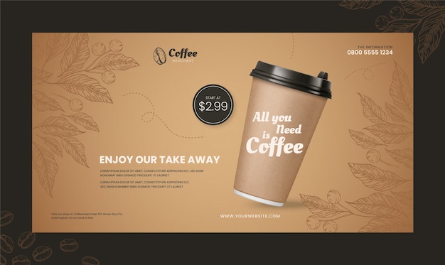 Vettore gratuito modello di facebook della caffetteria con incisione disegnata a mano