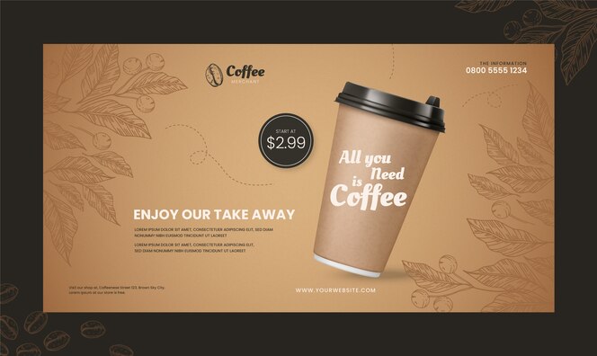 Hand drawn engraving coffee shop facebook template